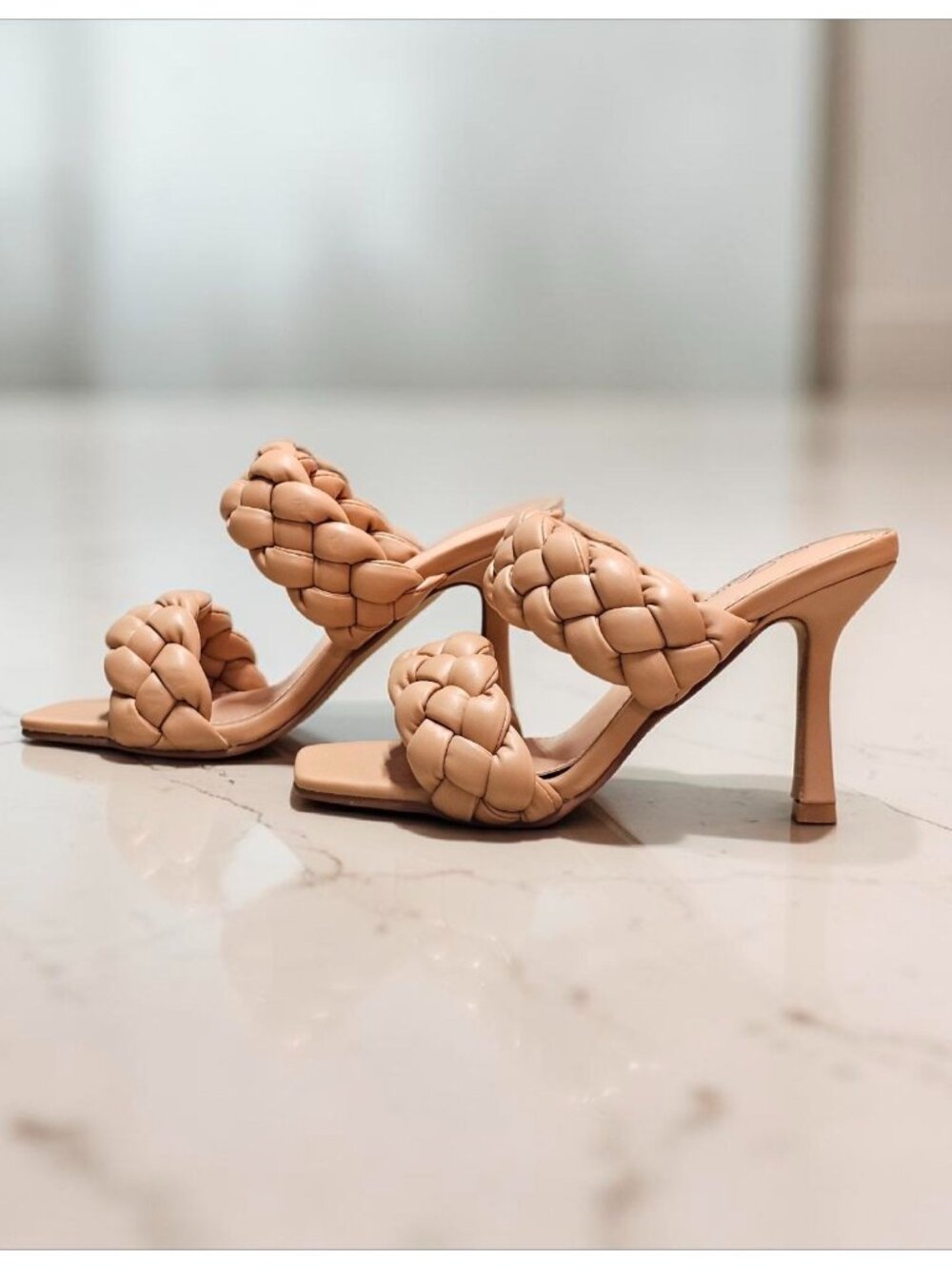 Braided Faux Leather High Heel Sandals - Nude Beige Chic & Elegant Design For Wo - Picture 6 of 16